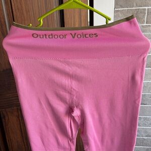 Outdoor Voices Pink Rib-Knit Leggings with Olive Waistband
